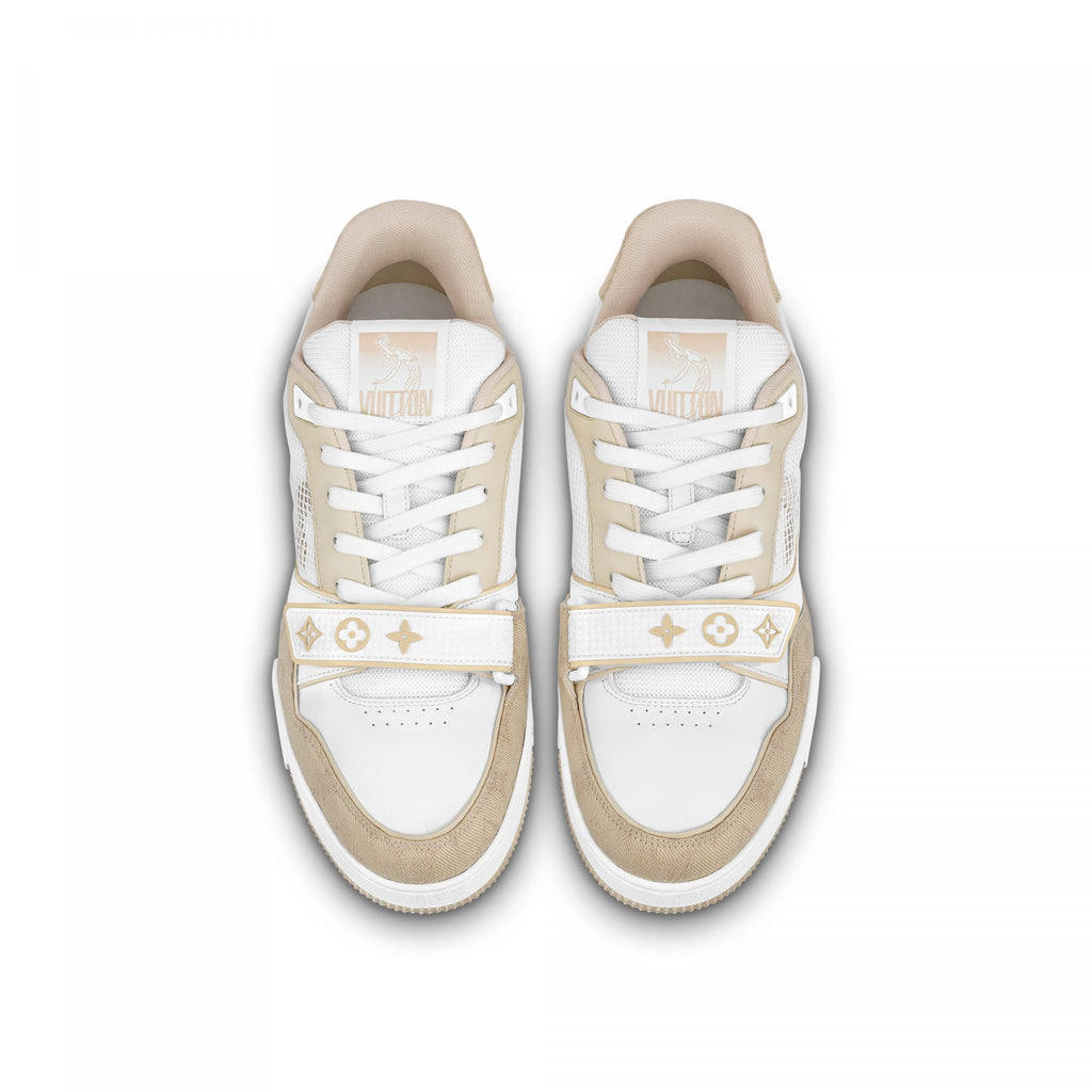 Louis Vuitton LV Trainer Sneaker Velcro strap Monogram denim Beige 1A9ZC0