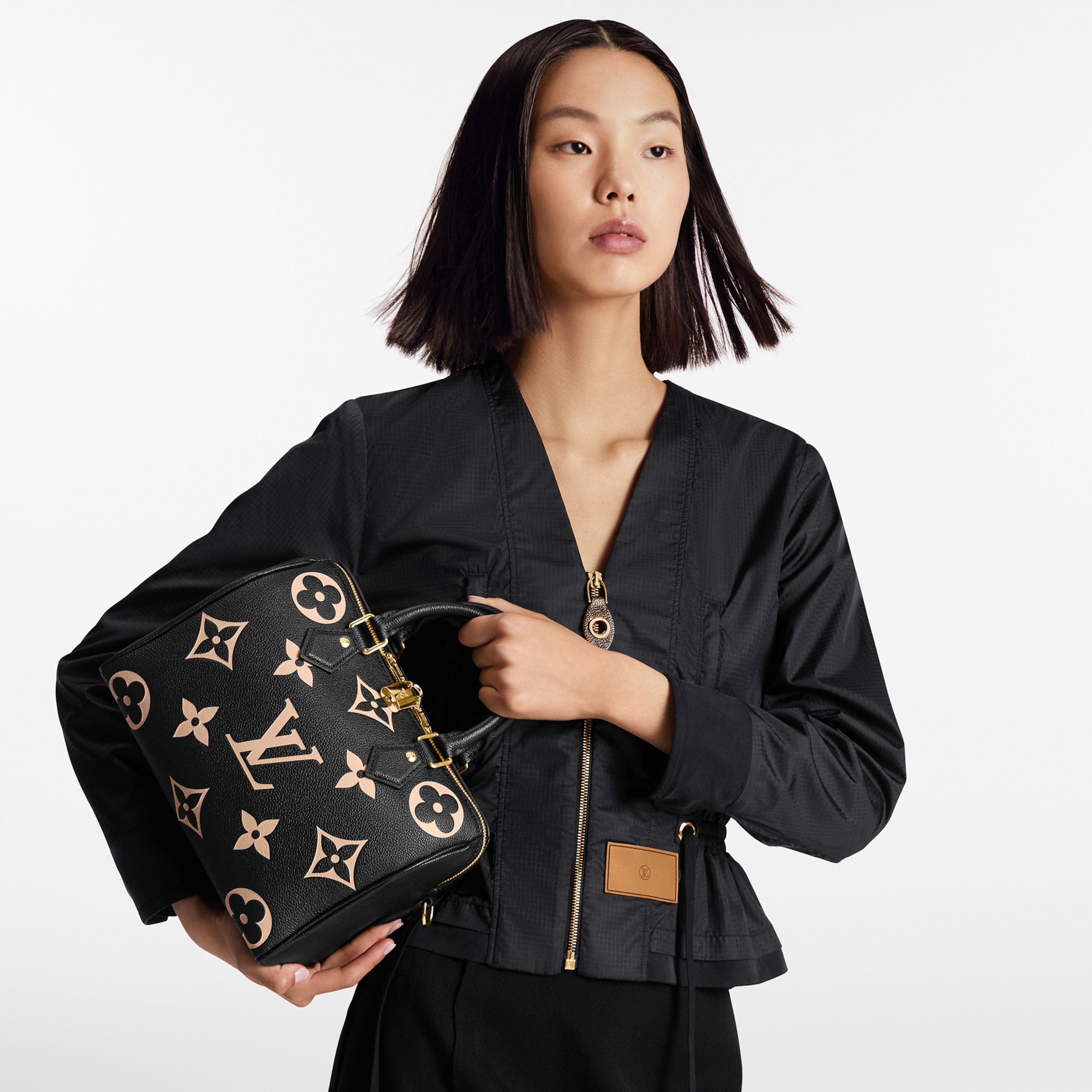 Louis Vuitton M58947 Speedy Bandoulière 25 Bicolor Monogram Empreinte Leather Black Beige